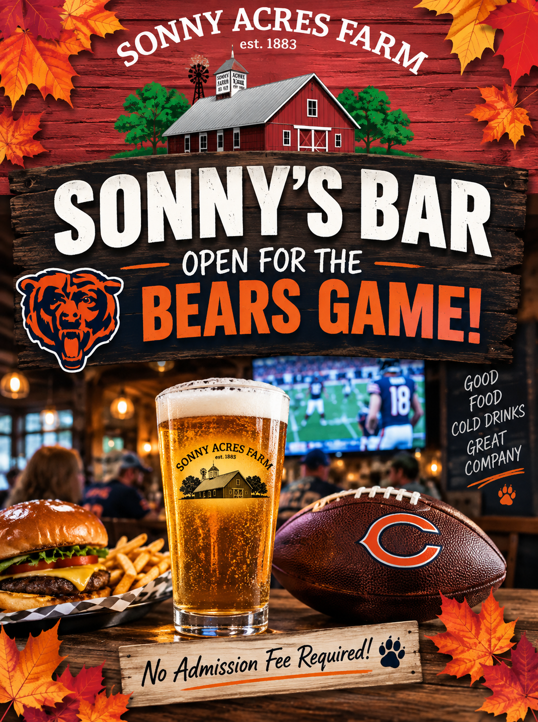 Sonny's Bar is open for Bear's Games, West Chicago IL